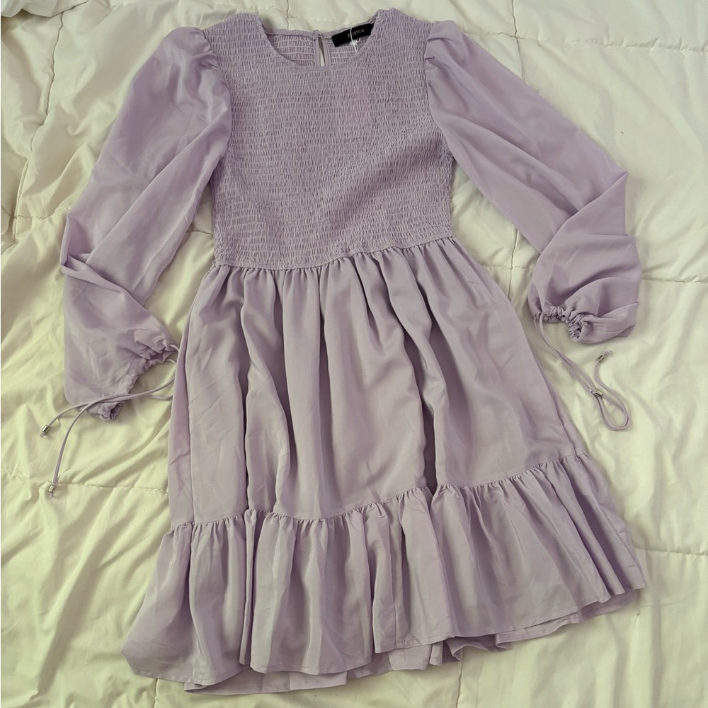 Women’s Purple Dress with Sheer Long Sleeves
